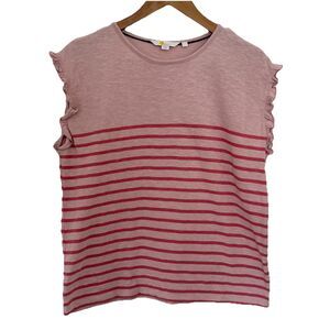 Boden Faye Pink Striped Ruffle Sleeve Cotton Jersey Top Women's US 6 UK 10
